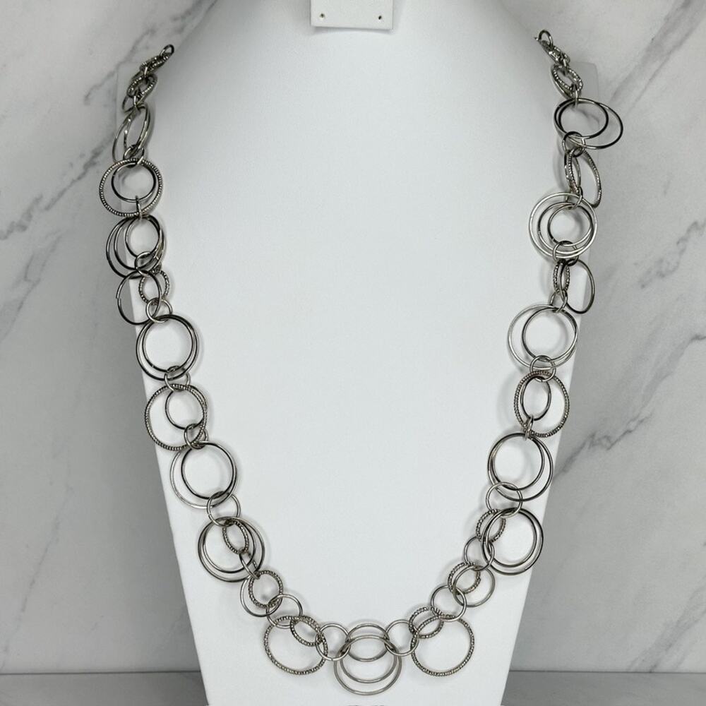 Jennifer Lopez JLo Silver Multi Circle Link Long Statement Necklace ✨